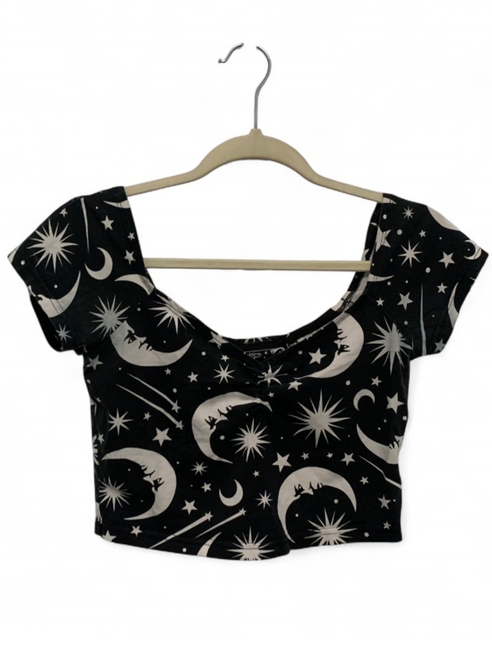 Killstar Black & White Moonprint Short Sleeve Crop Top
